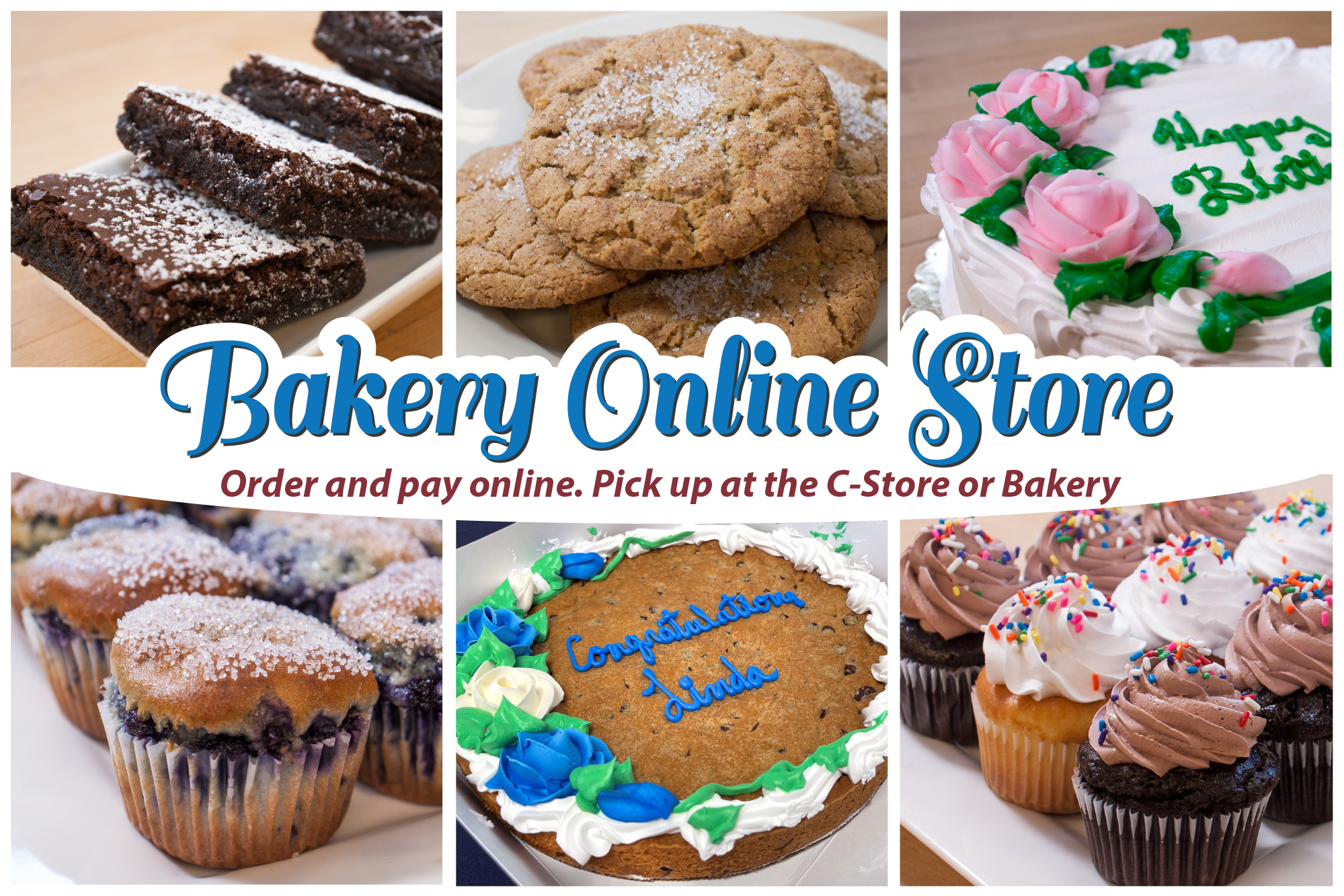 Students and staff can order cakes, and baked goods, including gluten free from the UConn Bakery and pick up their order at the C-Store. 1 week notice is required
