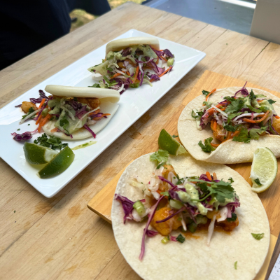 Gochujang Cauliflower Taco w/Cilantro Lime Slaw & Avocado Crema